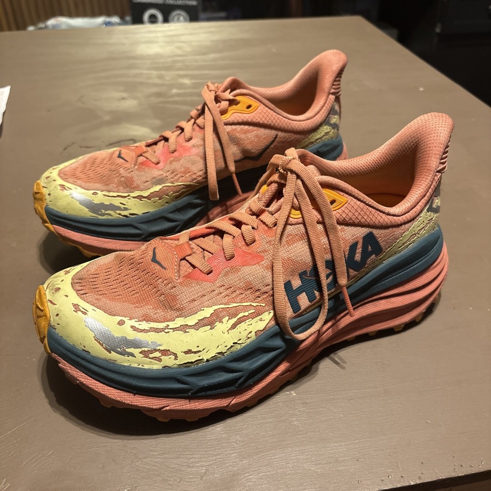 HOKA Stinson 7 Men's Sz 9B Orange Yellow Blue Preowned Good Cond.